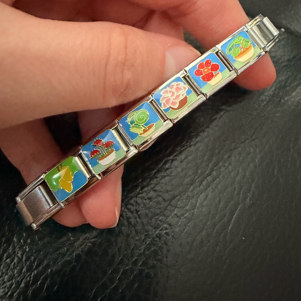 Vintage-Inspired Italian Charm Bracelet – Floral & Garden Theme